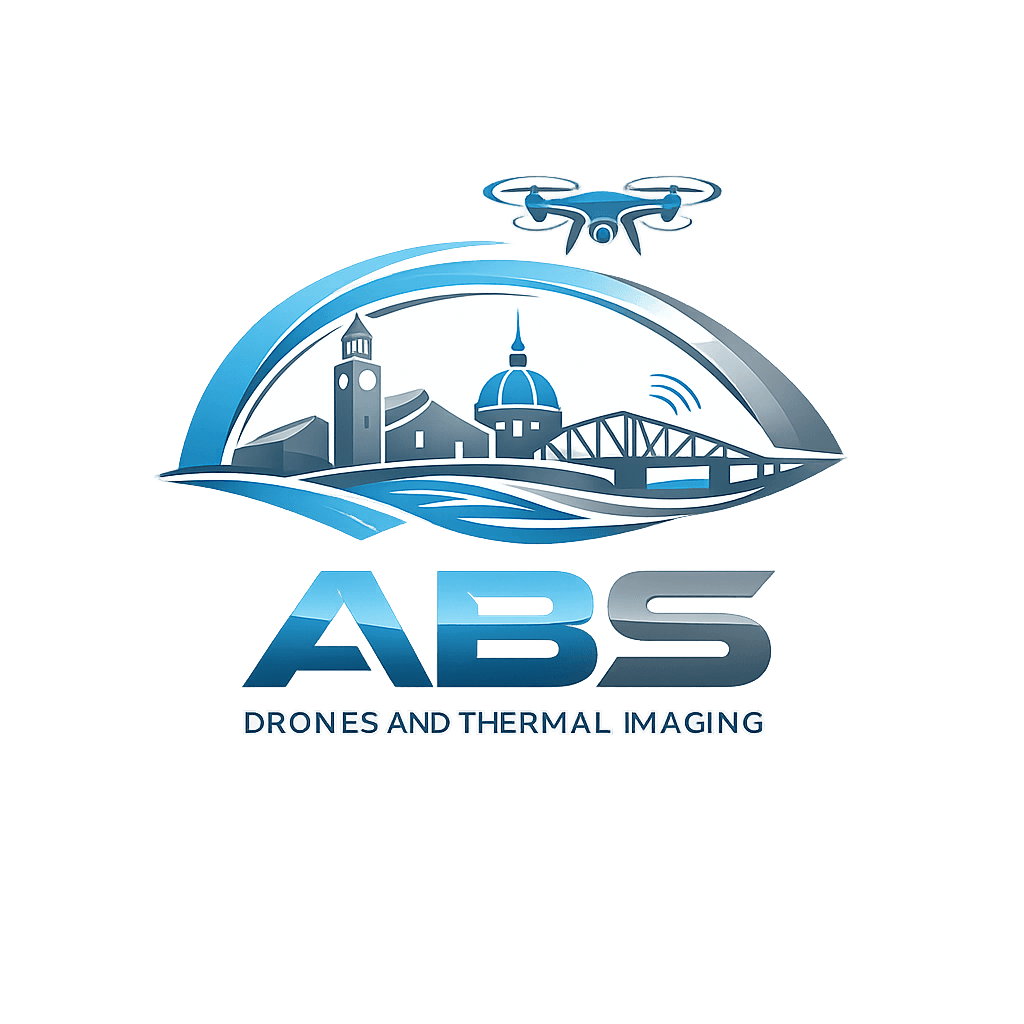 Abstract logo for ABS Drones and Thermal Imaging with Bundaberg skyline