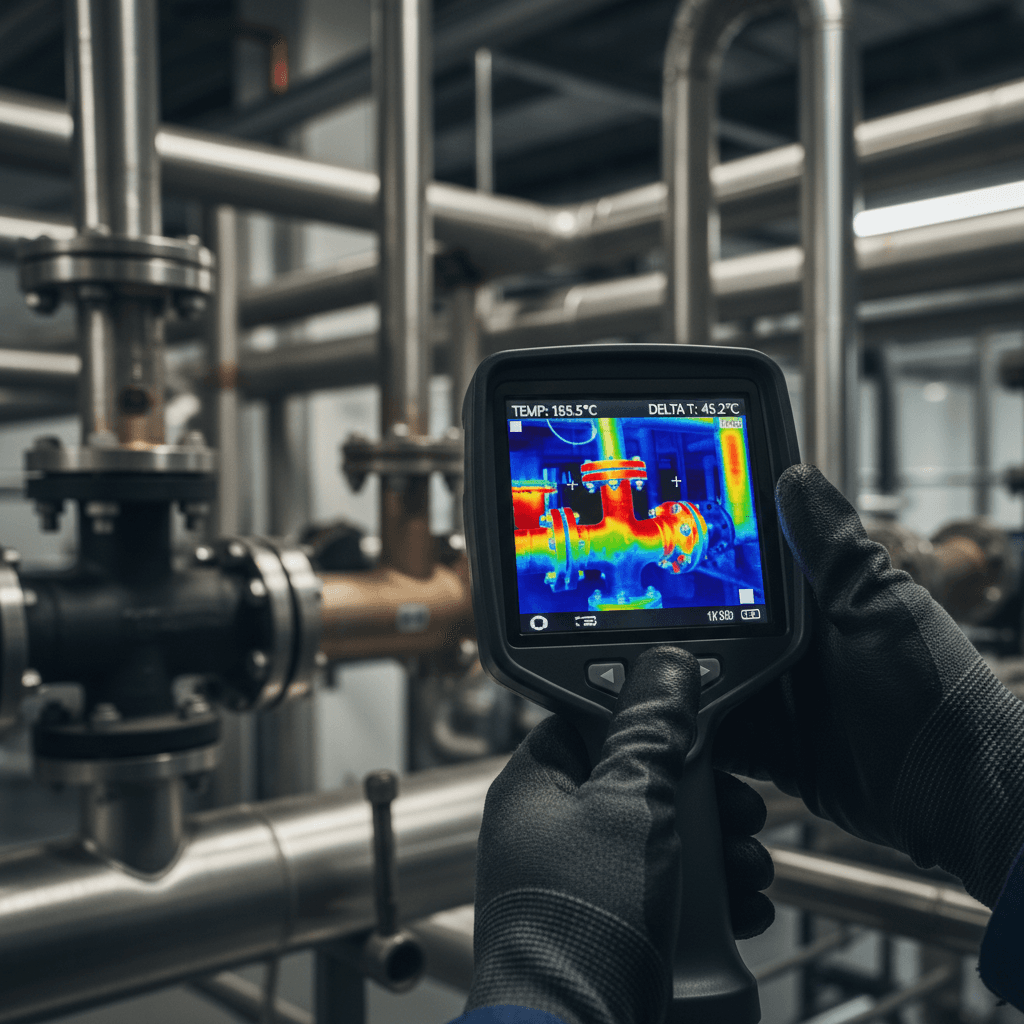 Thermal camera detecting heat anomalies on machinery