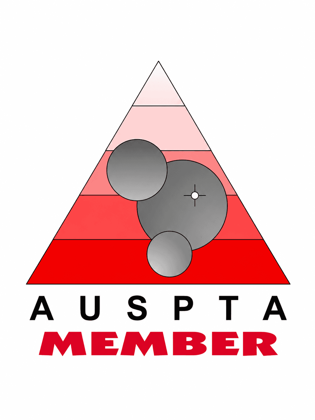 AUSPTA MEMBER logo featuring a red gradient triangle and three overlapping grey circles.